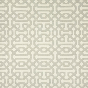 May include: A white and gray geometric pattern fabric with a repeating design of interlocking squares and rectangles.