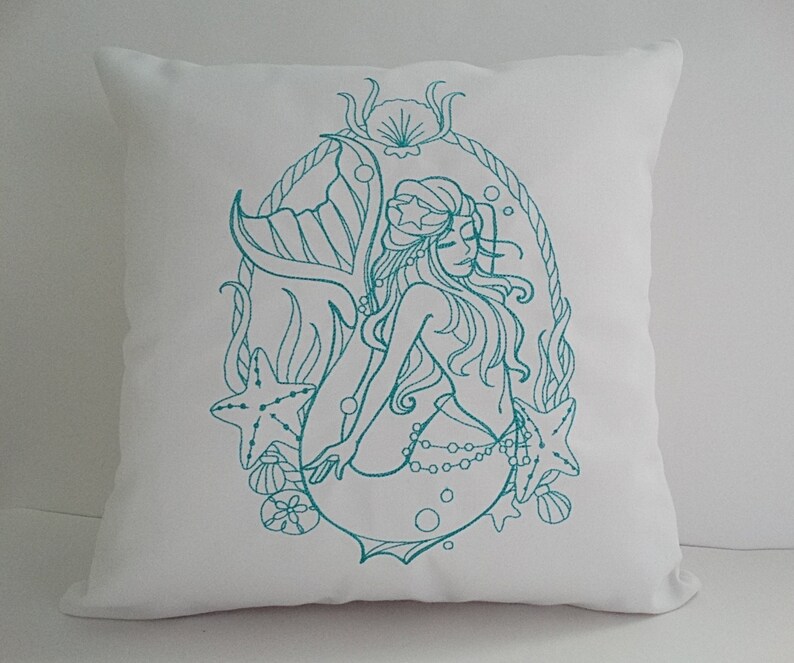 Custom Embroidered MERMAID Pillow Cover 16 X 16 Etsy