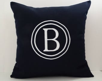 Monogrammed Navy Pillow Cover: Sunbrella Indoor Outdoor