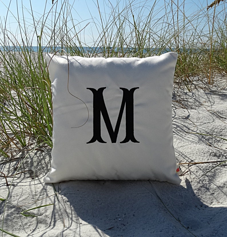 Letter Pillow Embroidered Pillow Fishtail Initial Pillow Cover Monogrammed Pillow