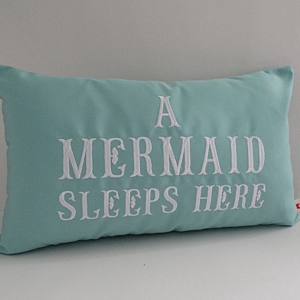Mermaid Pillow Cover | A Mermaid Sleeps Here Pillow | Mermaid Decor | Mermaid Sham | Embroidered Pillow Cover