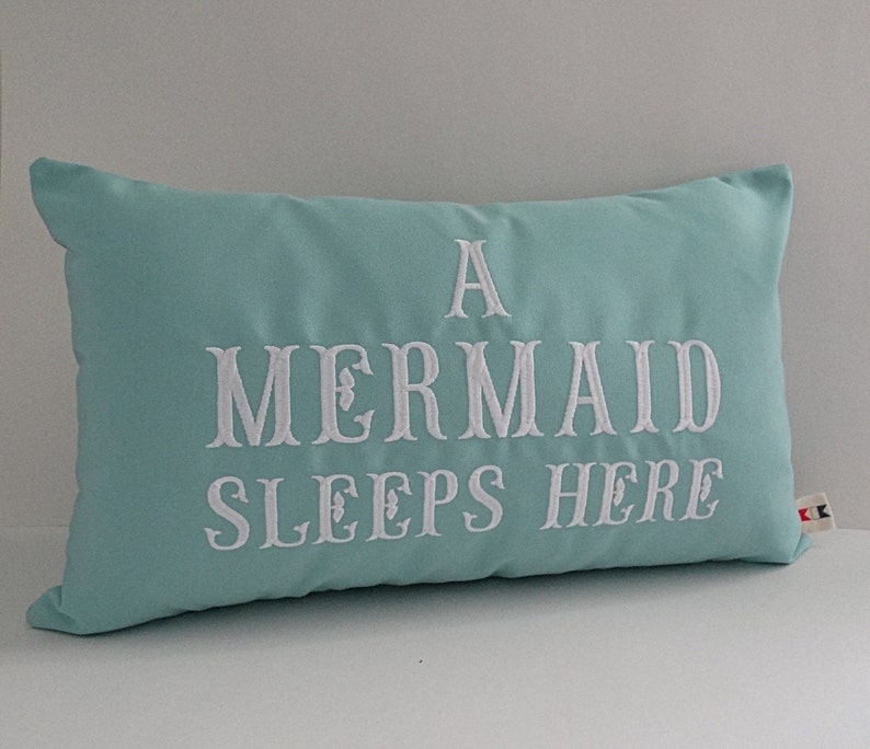 Embroidered Pillow Cover A Mermaid Sleeps Here Pillow Mermaid Decor Mermaid Sham Mermaid Pillow Cover