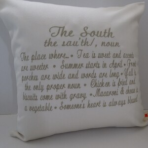 Embroidered &#39;The South&#39; Pillow Cover: Sunbrella Natural, 16&quot; x 16&quot;