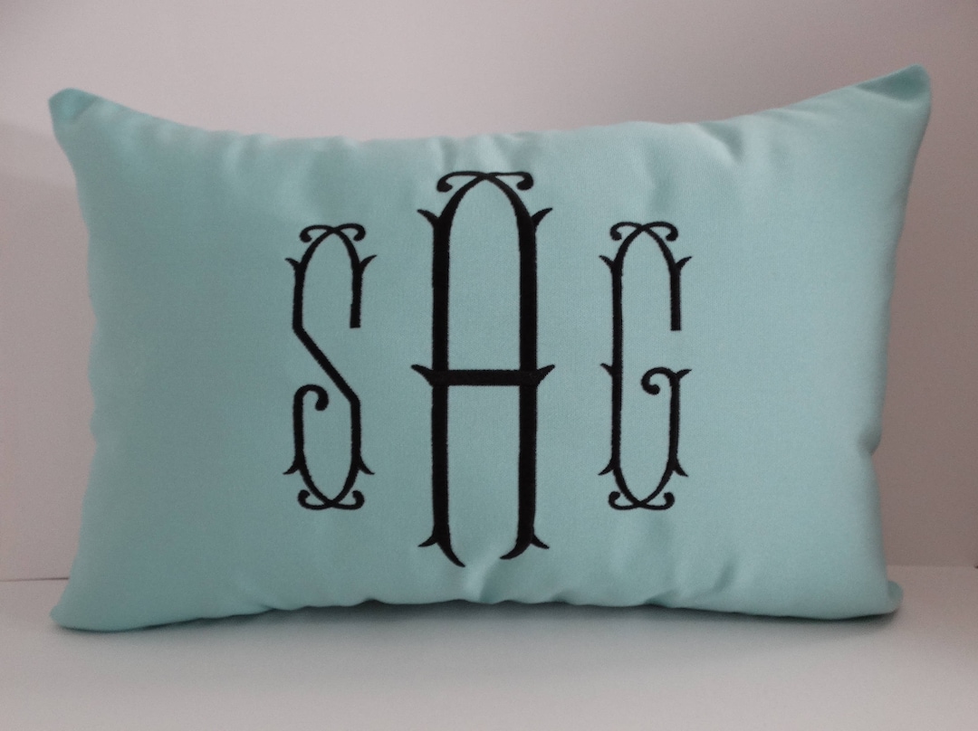 Monogram Throw Pillow Cover Embroidered Pillow Sunbrella Pillow