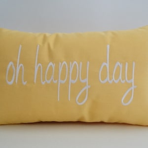 Embroidered Lumbar Pillow Cover: Sunbrella Buttercup &#39;O Happy Day&#39; (12x20&quot;)