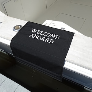 Welcome Aboard Gunwale Boarding Mat | Custom Boat Mat | Sunbrella Boat Mat | Gunwale Cover | Welcome Aboard Mat | Custom Boat Boarding Mat