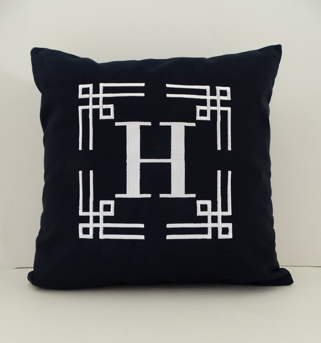 Sunbrella MONOGRAMMED INITIAL PILLOW Cover Greek Key Pillow Monogram