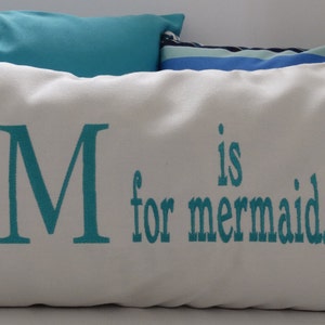 Mermaid pillow cover M IS FOR MERMAID 12 x 20 lumbar mermaiden indoor outdoor natural seashore nautical Oba Canvas Co copyrighted design image 1