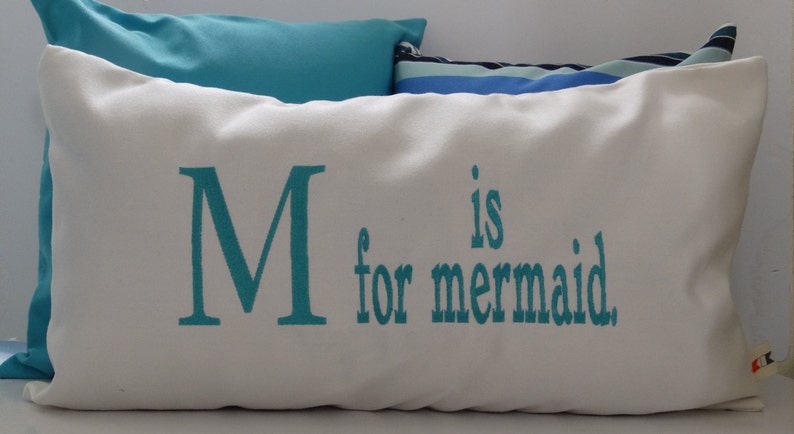 Mermaid pillow cover M IS FOR MERMAID 12 x 20 lumbar mermaiden indoor outdoor natural seashore nautical Oba Canvas Co copyrighted design image 1