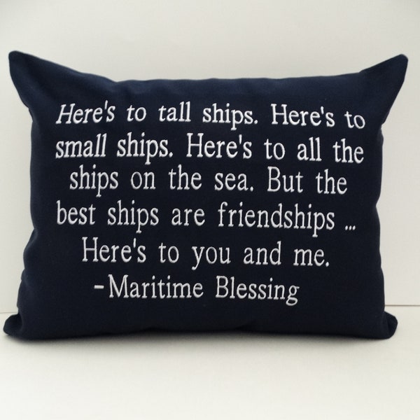 Embroidered Maritime Blessing Pillow Cover: Sunbrella Nautical Decor