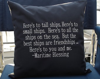 MARITIME BLESSING Pillow Cover | Sunbrella Indoor Outdoor Pillow | Nautical Pillow | Coastal Decor | Boat Pillow Cover