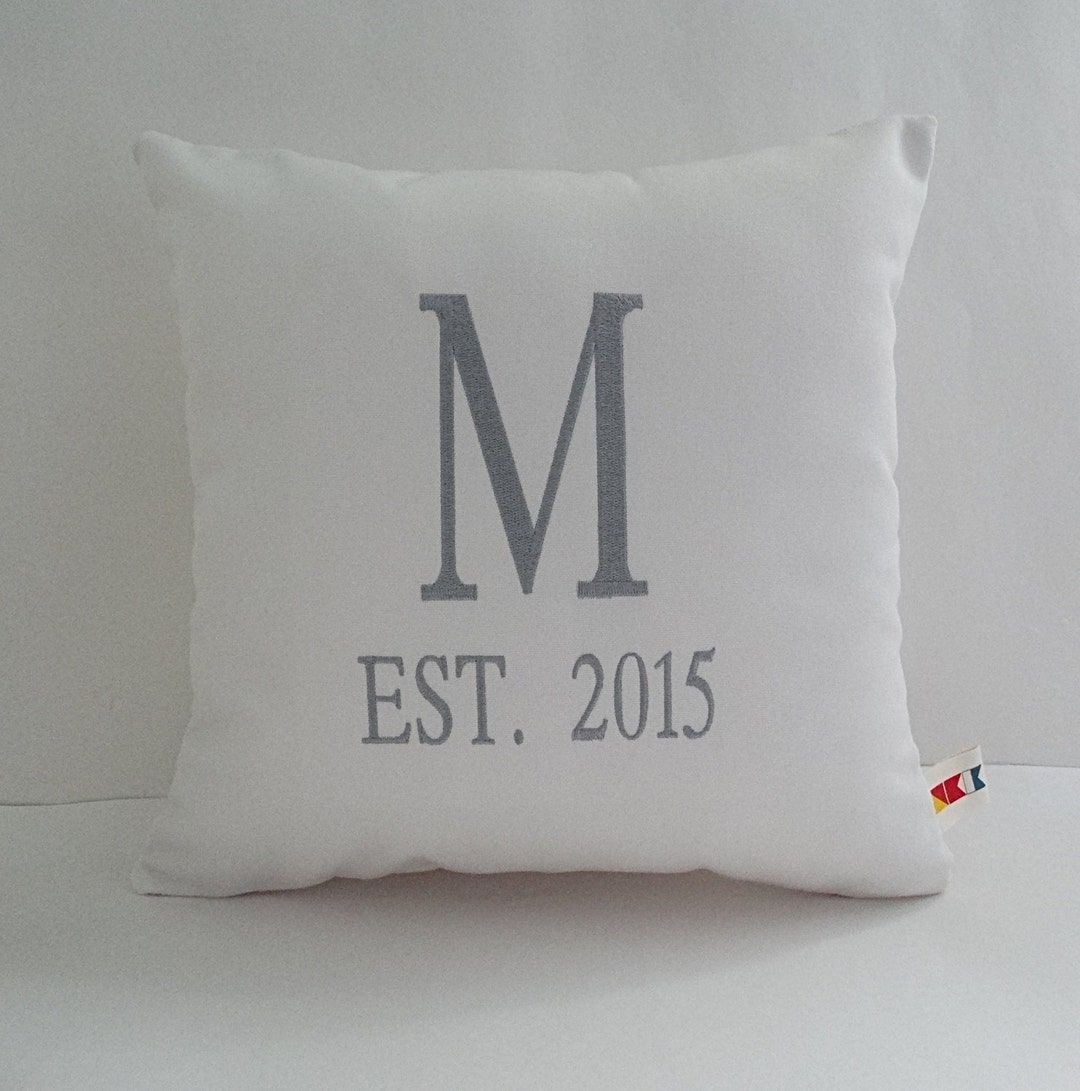 Sunbrella MONOGRAMMED PILLOW COVER Established Date Pillow Wedding Gift