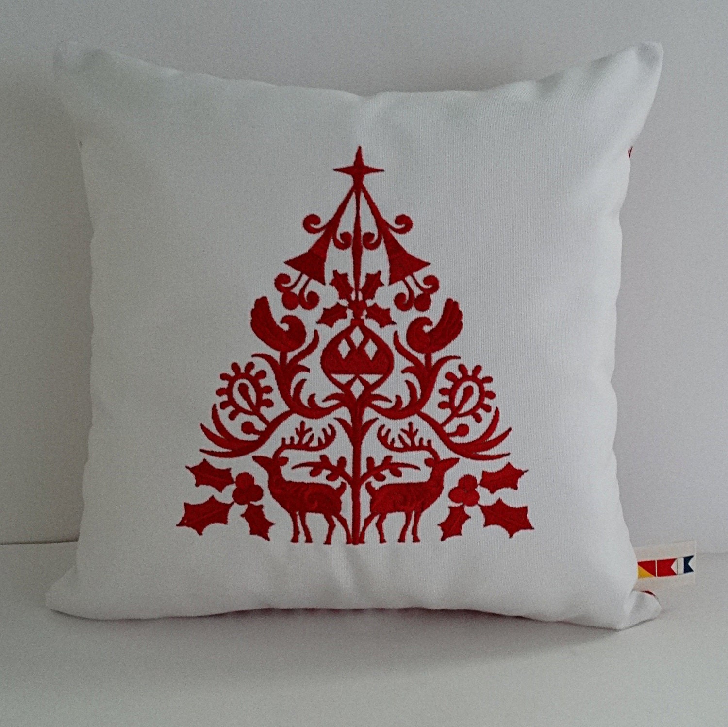 Christmas Tree Sled Embroidered Lumbar Pillow