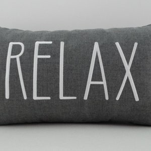Embroidered RELAX Lumbar Pillow Cover: Sunbrella Indoor Outdoor
