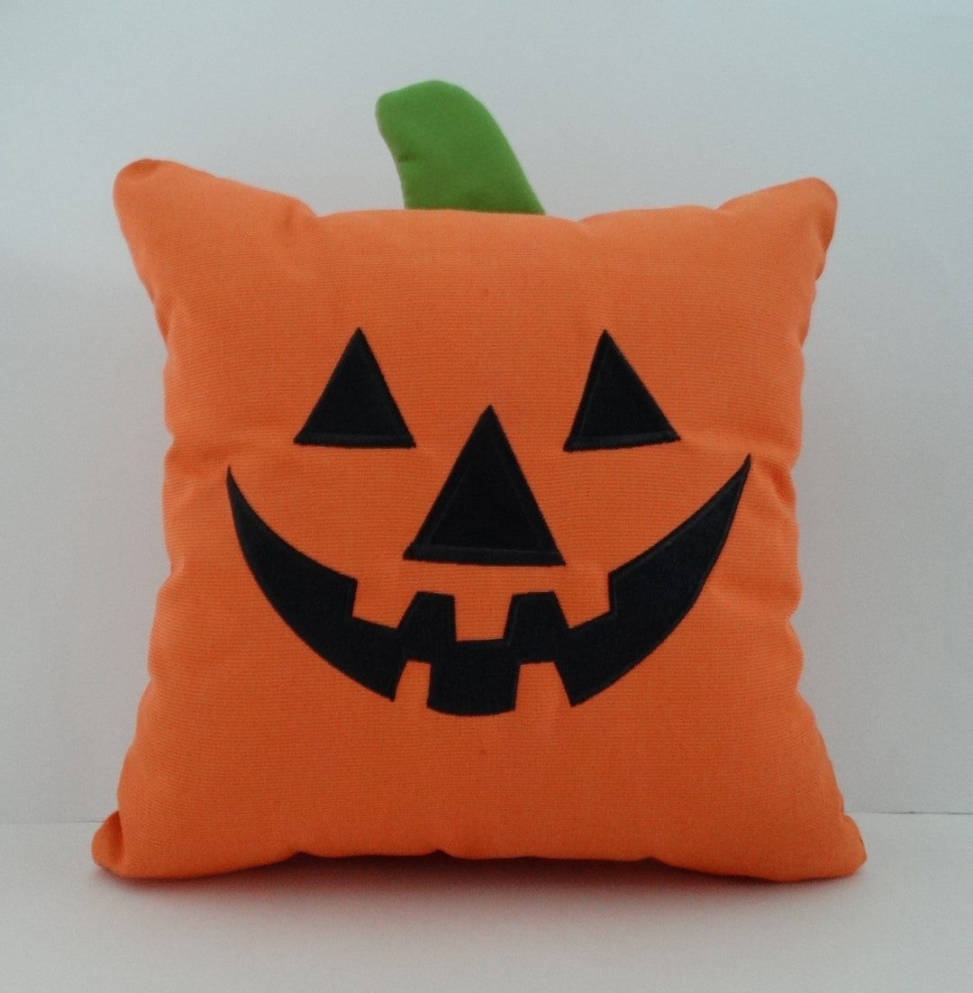 Embroidered Jack O Lantern Pillow Cover: Sunbrella Halloween Decor - Etsy