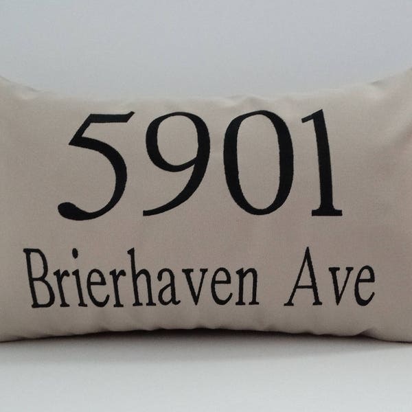 Sunbrella STREET ADDRESS PILLOW Cover | Number Pillow | Home Address Pillow Cover | Housewarming Gift