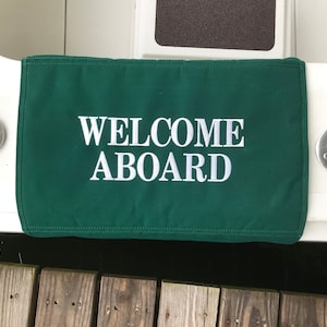 Welcome Aboard Boat Mat: Sunbrella Marine Canvas, Non-Skid