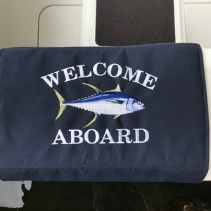 Embroidered Tuna Welcome Aboard Boat Mat - Sunbrella Gunwale Cover