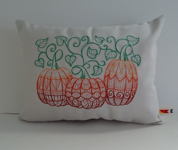 Embroidered Pumpkin Pillow Cover: Sunbrella Fall Decor (12" x 16")