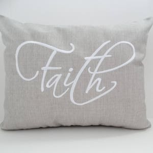 Embroidered &#39;Faith&#39; Pillow Cover: Sunbrella Indoor Outdoor Accent
