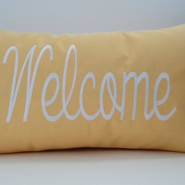 Sunbrella WELCOME Pillow Cover | Greeting Pillow | Embroidered Pillow | Embroidered Outdoor Pillow Cover