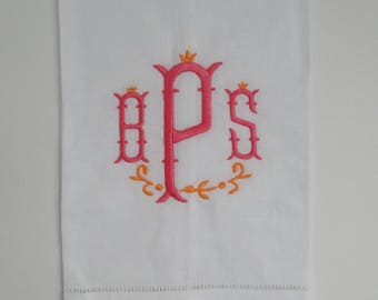 Monogrammed Linen Tea Towel | Embroidered Initial Hostess Gift