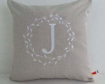 Monogrammed Initial Pillow Cover | Sunbrella Indoor Outdoor Pillow | Wreath Monogram Pillow Case | Monogram Letter Pillow Cover