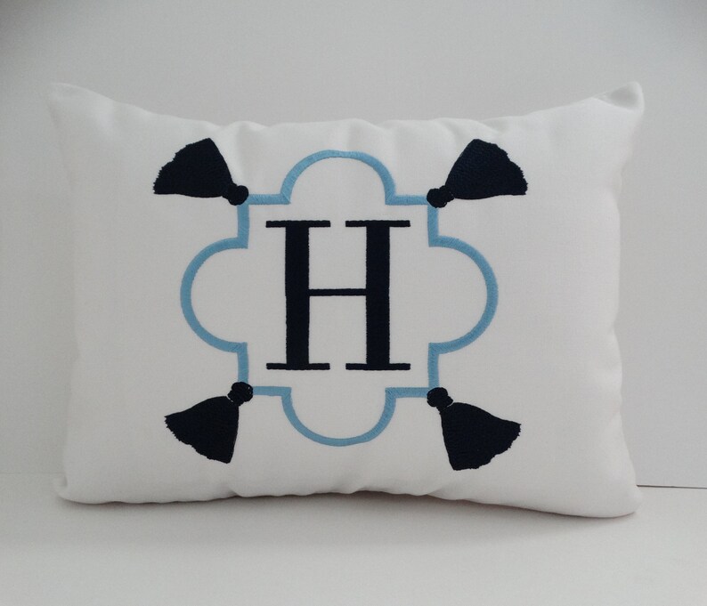 Sunbrella Canvas Custom Embroidered and Personalized Calligraphy Monogram Letter Indoor Outdoor Pillow Cover Custom made by the OBA Canvas Co. Sunbrella Canvas Custom Embroidered and Personalized Calligraphy Monogram Letter Indoor Outdoor Pillow Cover Custom made by the OBA Canvas Co.