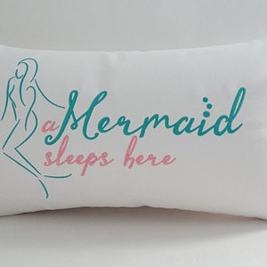 Mermaid Sleeps Here Lumbar Pillow Cover: Sunbrella Ocean Decor (12x20)