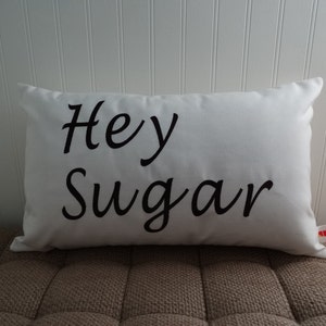 Hey Sugar Embroidered Lumbar Pillow Cover: Sunbrella Eggshell, 12x20