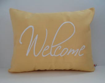 Welcome Pillow | Sunbrella Indoor Outdoor Cover | Embroidered Greeting Pillow | Porch Entryway Pillow Cover