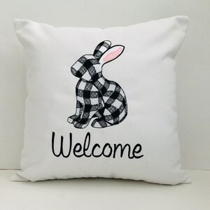 Embroidered Rabbit Welcome Pillow Cover: Sunbrella Indoor Outdoor Decor