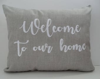 Welcome Pillow Cover | Sunbrella Indoor Outdoor Pillow  | Decorative Pillow | Welcome to our Home Pillow | Greeting Pillow Cover