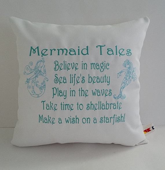 MERMAID TALES Pillow Cover Sunbrella Indoor Outdoor 16 X 16 Nautical Coastal Mermaid Nursery Ocean Sea Oba Canvas Co. Copyrighted Design Etsy