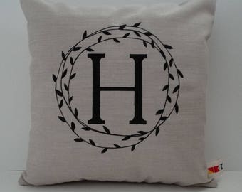 Embroidered Monogrammed Sunbrella Pillow Cover: Custom Initial Throw Pillow