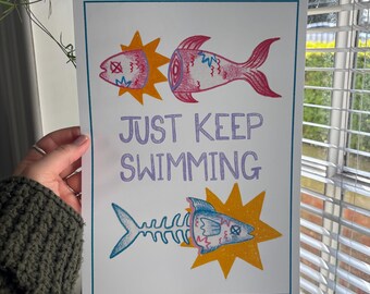 Jazzy Fish Art Print | Colorful Home Decor, UK Artist (A4, A5)