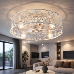 Weißgold Käfig Deckenleuchte: 20-Zoll-Einbauleuchte, moderne Bauernhaus-industrielle Leuchte