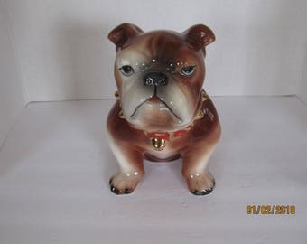 Bulldog Reddish Brown and White Cookie Jar