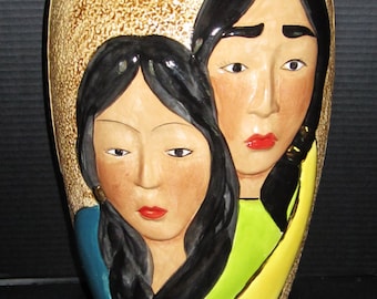 Ceramic Vase with Man and Woman Hand Painted and Accented in Gold.