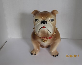 Bull Dog Cookie Jar Light Brown and White