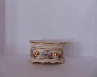 Set of Two Vintage Porcelain Boudoir Trinket Box  Hand Painted with Floral and Gold Accents.