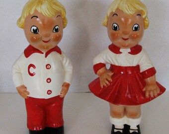 Ceramic Set of Boy and Girl Figurines 10 inches High