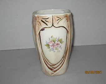 White Vase with Flowers Accented in Gold