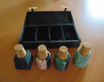 Set of Stone Quarts Bottle Stoppers with Case