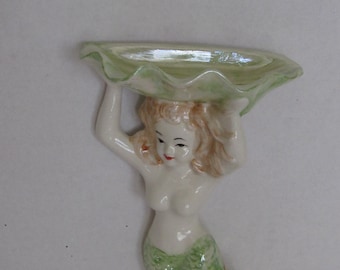 Wall Mermaid Soap Dish with Flowers Painted