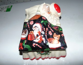 Sleeping Santa Candy Dish with cloth decoupage Blanket