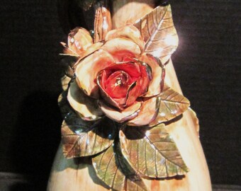 Vintage Ceramic Bisque Rose Pitcher