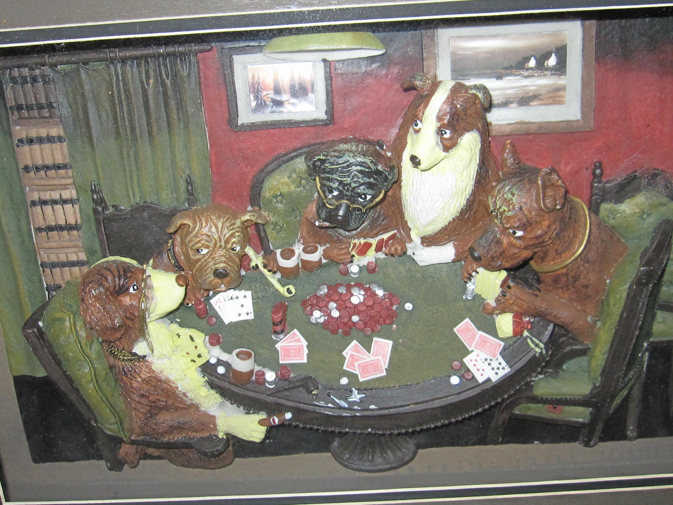 3D Dogs Playing Poker Shadow Box
