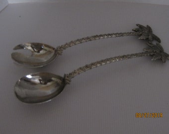 Vintage Godinger Silver Plated Salad Serving set w/Palm trees 13"