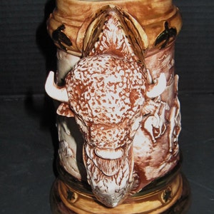 Ceramic Bisque Western American Bison Tribal Stein. image 2